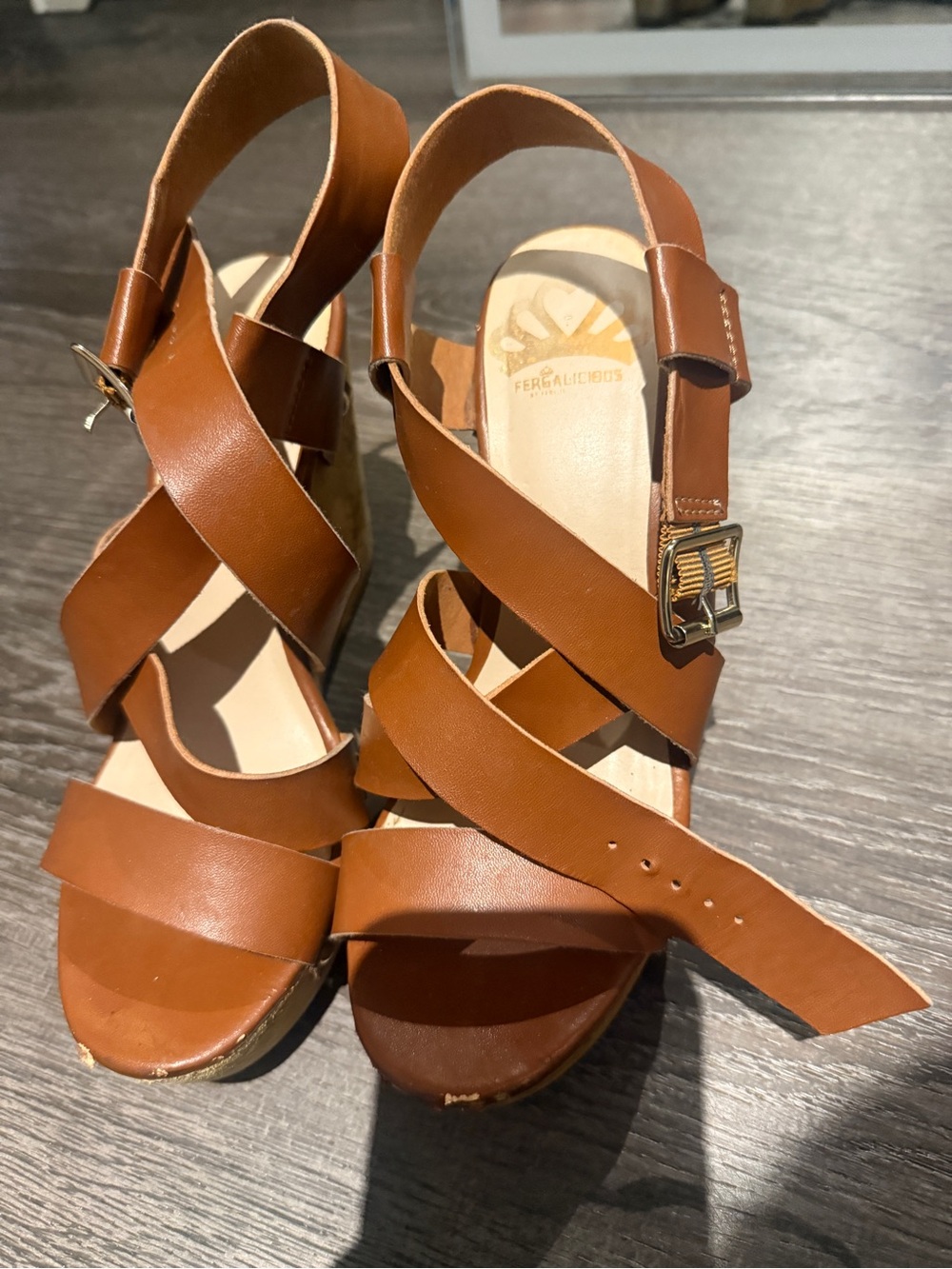 Fergalicious Women's Brown Strappy Wedge Sandals
